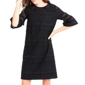 J. Crew Mini Dress 4 Small Black Eyelet Flutter Sleeve Shift LBD